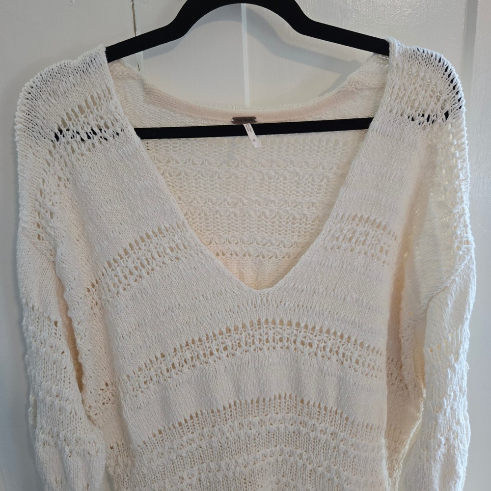 Free People Ivory Hot Tropics Pullover Sweater (S) Ivory Tunic Sweater Oversized - Picture 6 of 16